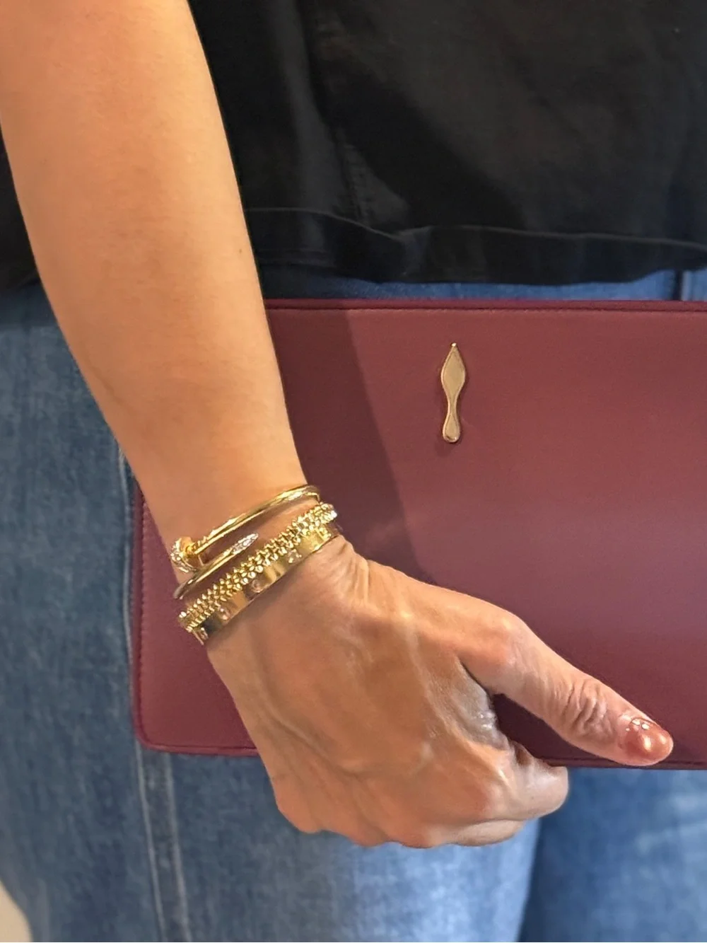 Christian Louboutin Dark Pink Leather Wristlet Clutch with Signature Shoe, NWT